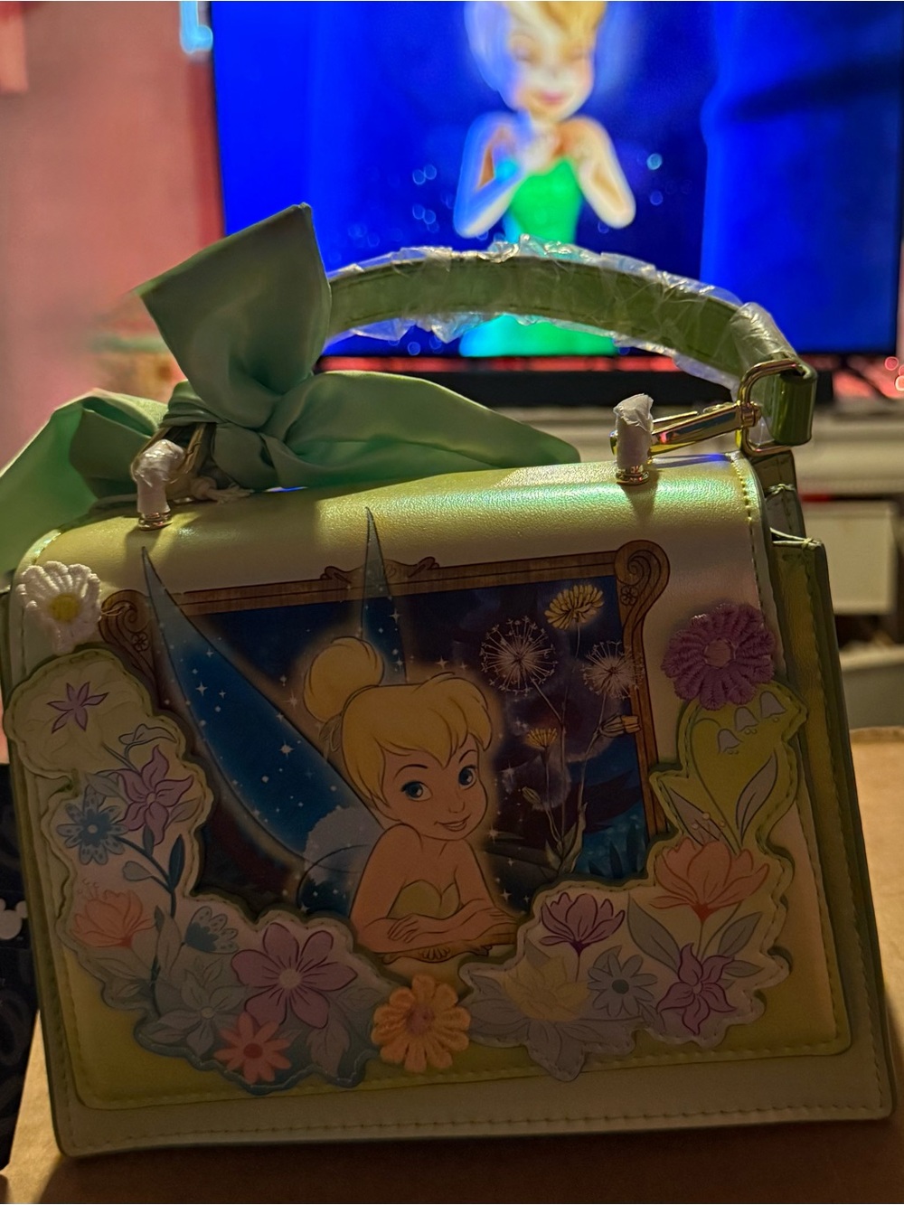 Loungefly Tinker Bell Mini Handbag in Light Green Flowers * see pics NWT